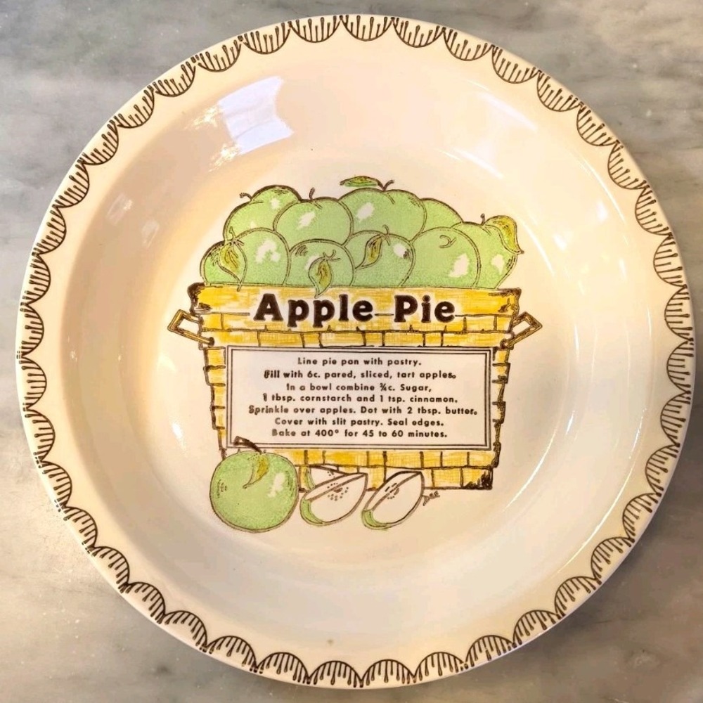 Vintage Ceramic Apple Pie Recipe Pie Dish, 9 in